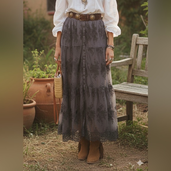 Listicle Dark Gray Lace Maxi Skirt - Picture 2 of 6